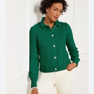 NWT Talbots: Ruffle Mockneck Cardigan - Highland Green, Size M